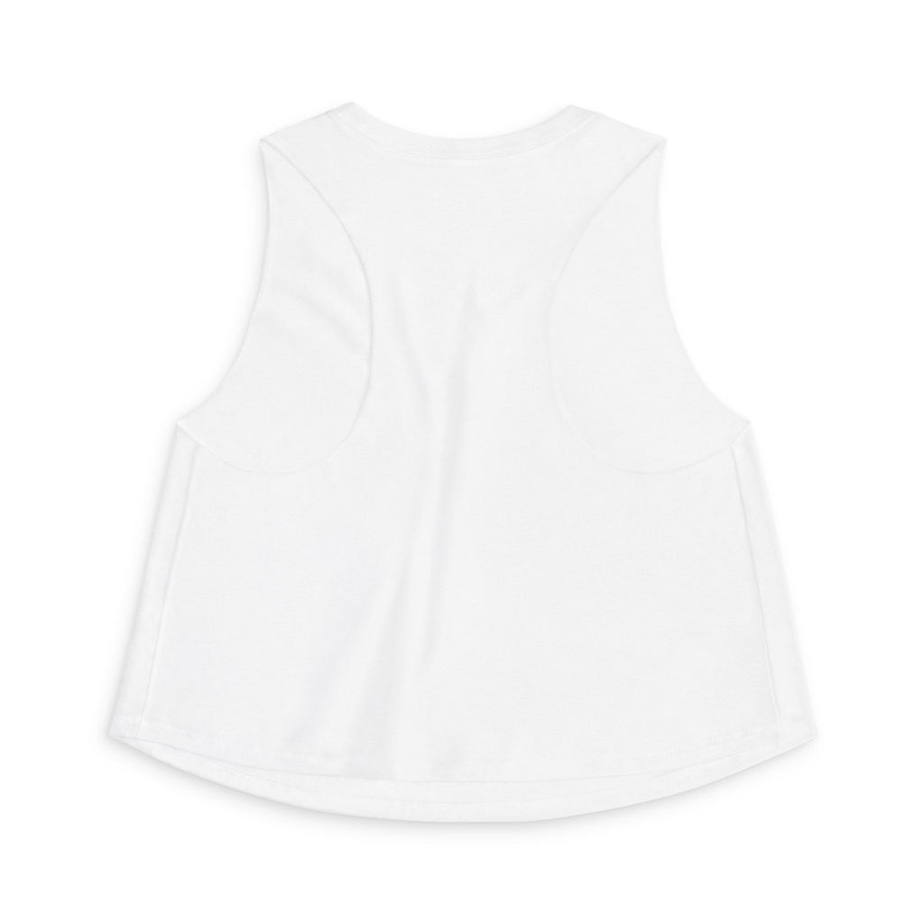 Bad Bitch women's crop tank top back view white summer shirt for beach vacations, lake life, camping trips and outdoor adventures by Hippie Fishy