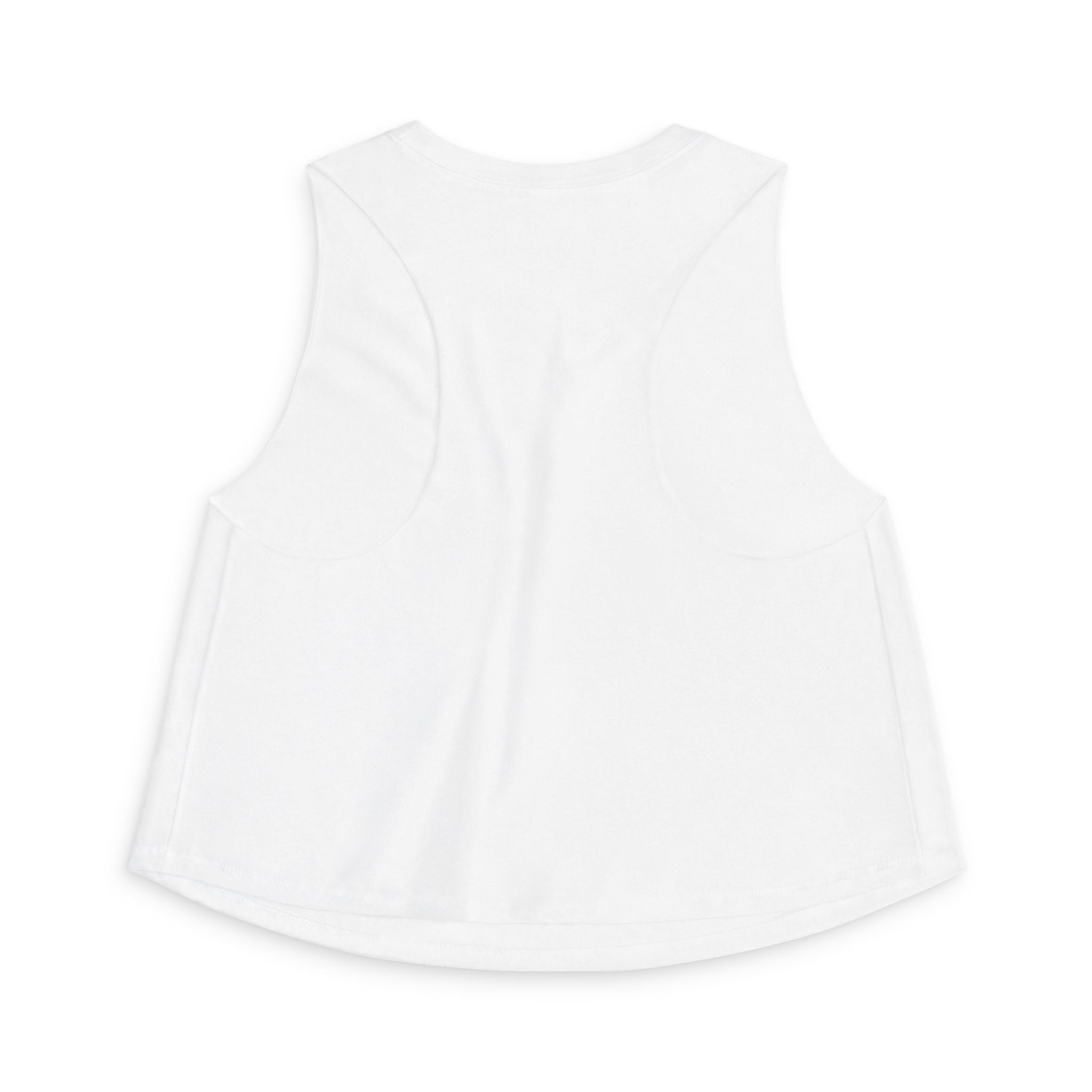 Bad Bitch women's crop tank top back view white summer shirt for beach vacations, lake life, camping trips and outdoor adventures by Hippie Fishy