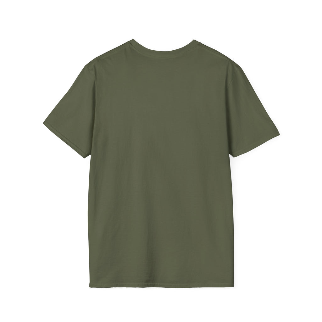 Back view of Military Green I Don’t Need AI I Need Outside outdoor graphic T-shirt, showing the plain unisex shirt fit for camping, fishing and outdoor lifestyle.