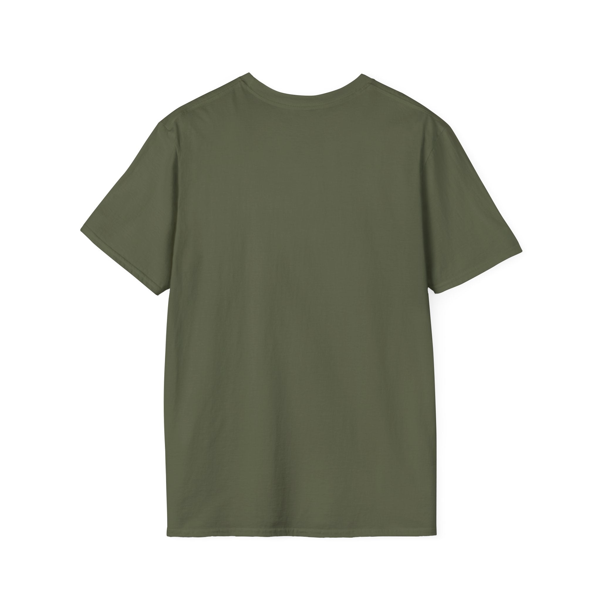 Back view of Military Green I Don’t Need AI I Need Outside outdoor graphic T-shirt, showing the plain unisex shirt fit for camping, fishing and outdoor lifestyle.