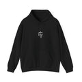 Front view of black unisex outdoor hoodie with small Hippie Fishy logo, designed for camping, fishing, hiking and outdoor lifestyle.